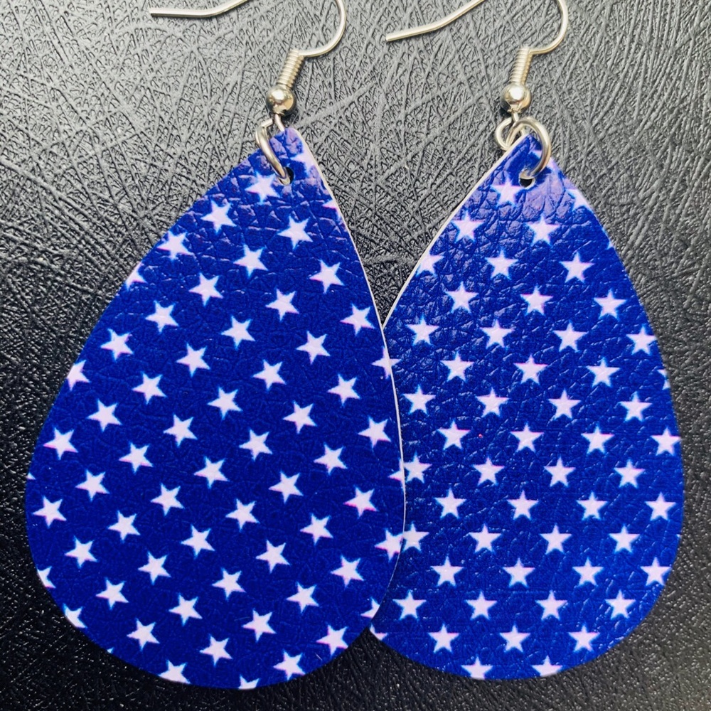 NEW! Blue and White Stars Patriotic Earrings